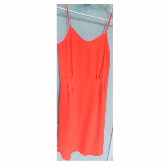 Sophia Neon Peach Pink Wrap Side Slit Asymmetrical Midi Dress - Picture 3 of 13